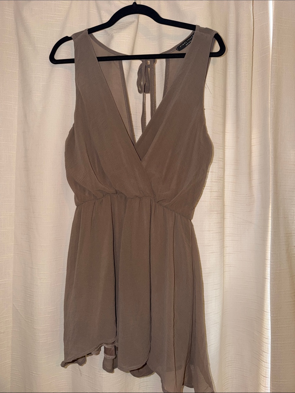 Sleeveless V-Neck Taupe Chiffon Romper